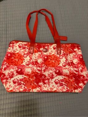 Coach Floral Nylon Getaway Weekender Tote Bag & Matching Snap In Pouch Red Pink